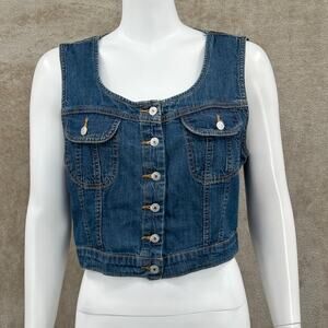 Re/Done Top Womens Large‎ Denim Crop Button Up Vest 100% Cotton Country Festival